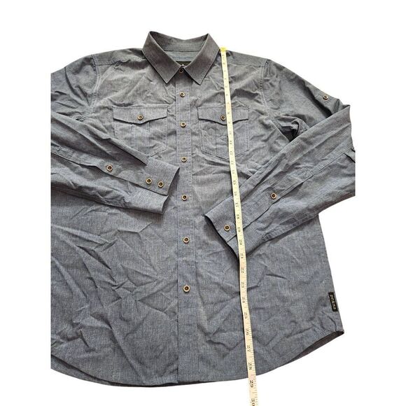 PrAna Men's Med button up Hiking Outdoor shirt Blue chest pocket Roll Tab nylon - Picture 7 of 10